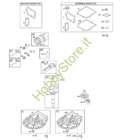 D - Albero a camme, coperchio/coppa carter albero motore, albero motore, set guarnizioni motore, set guarnizioni valvola, biella/anelli/pistone B&S - 09 €¦ 09T602-0126-B1 brand Stihl